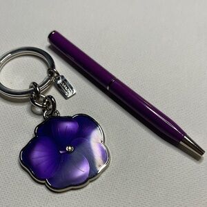 Coach Purple Tea Rose Flower Keychain and Coach Pen Set